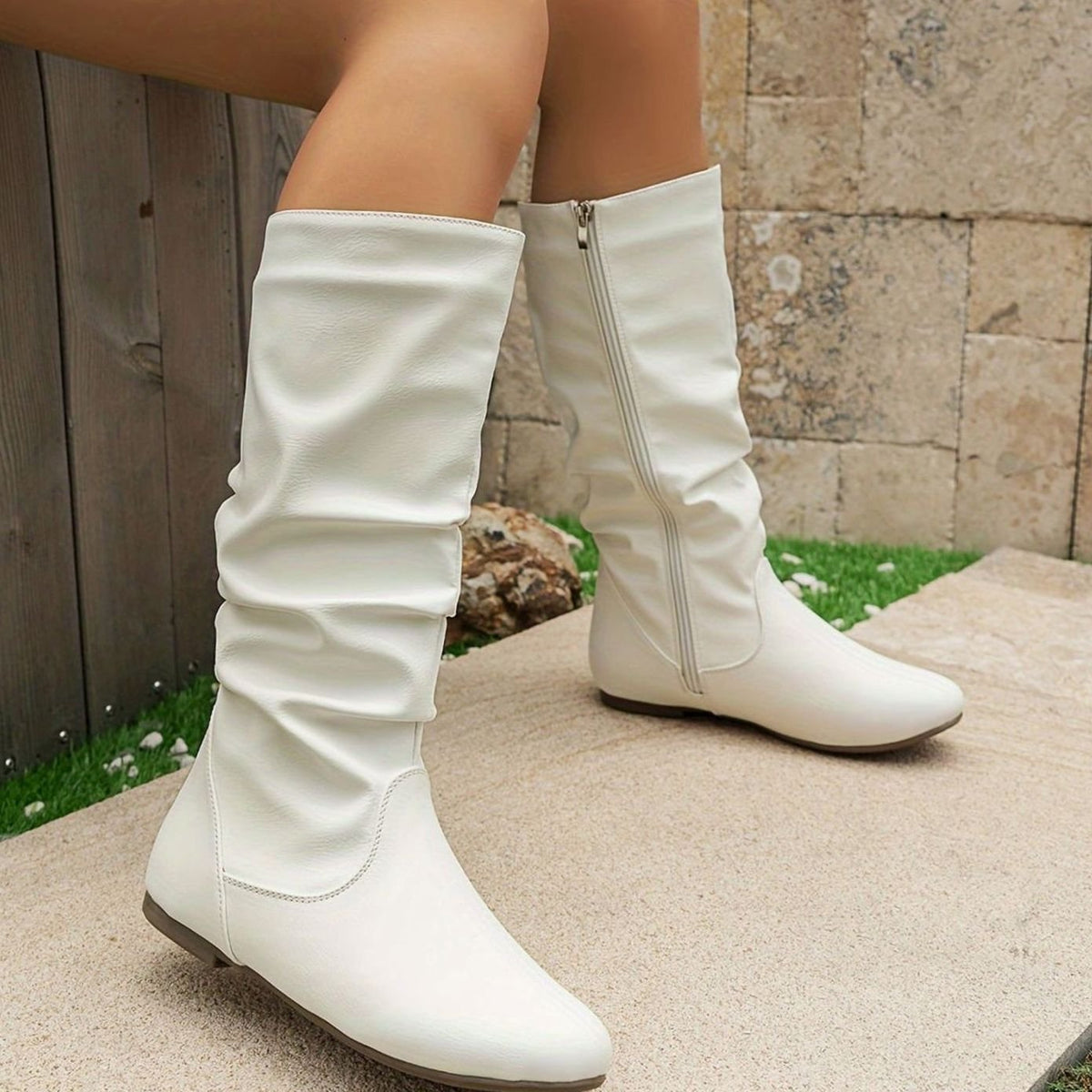 Olivia | Women's Slouched Mid-Calf Boots Flat Zipper