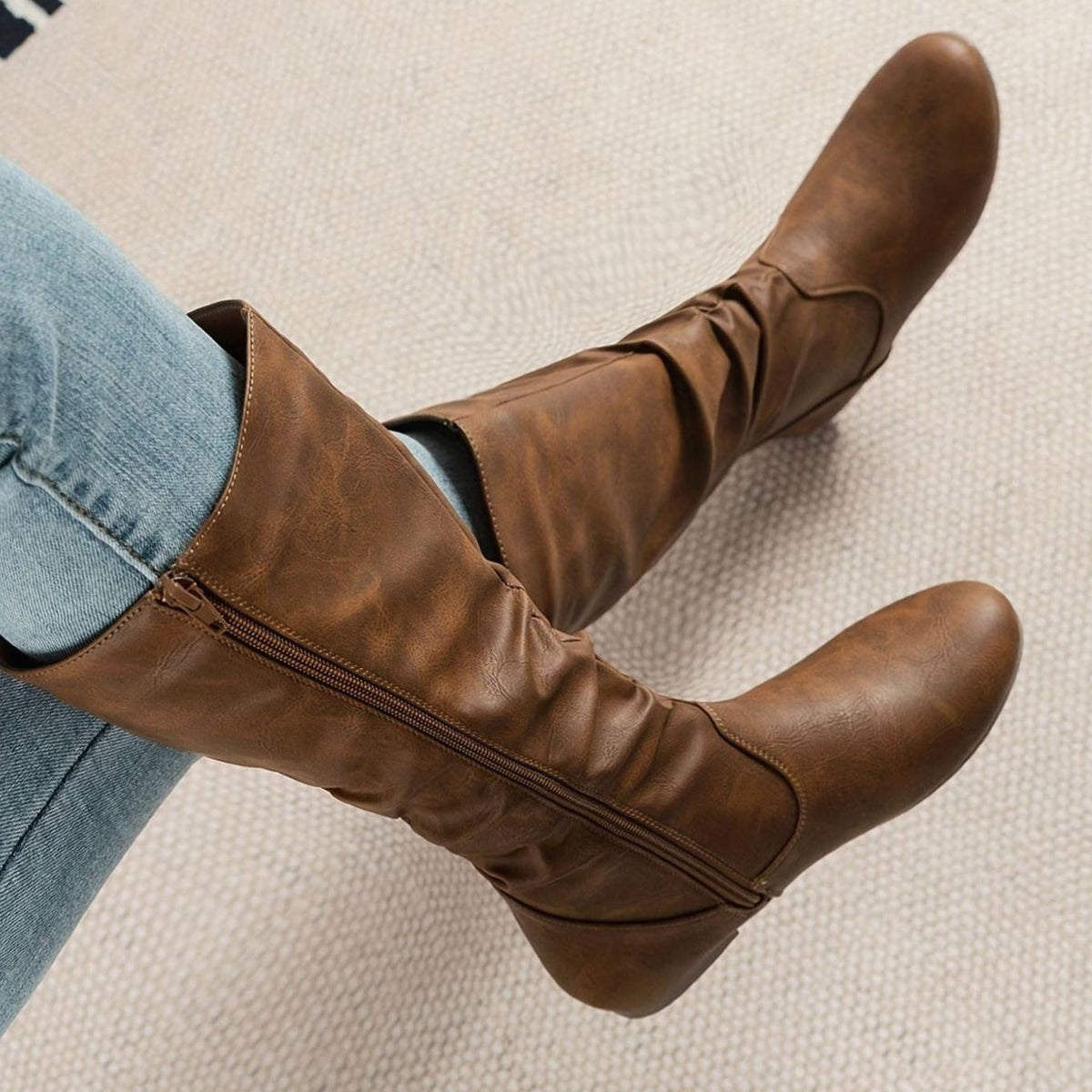 Olivia | Women's Slouched Mid-Calf Boots Flat Zipper