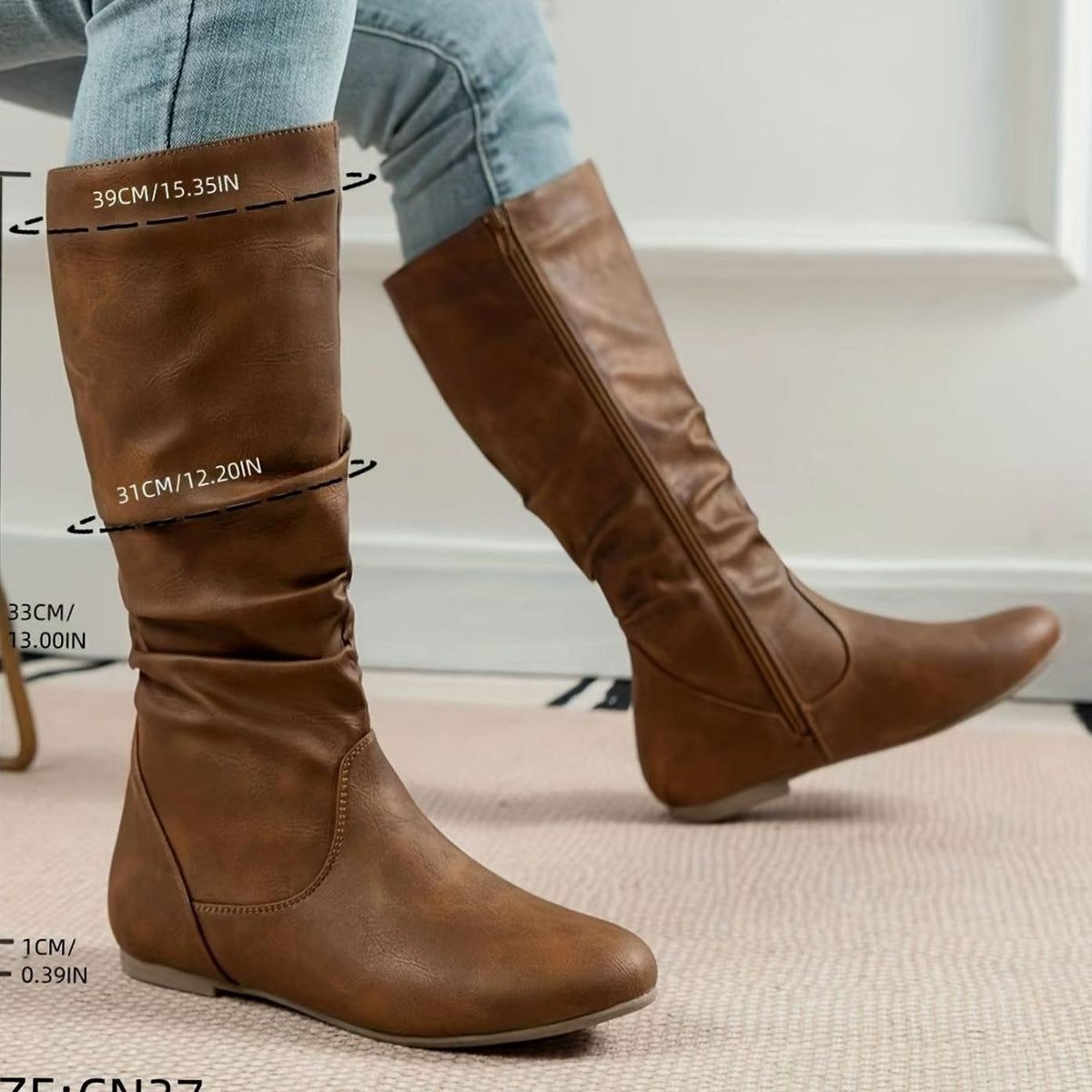 Olivia | Women's Slouched Mid-Calf Boots Flat Zipper