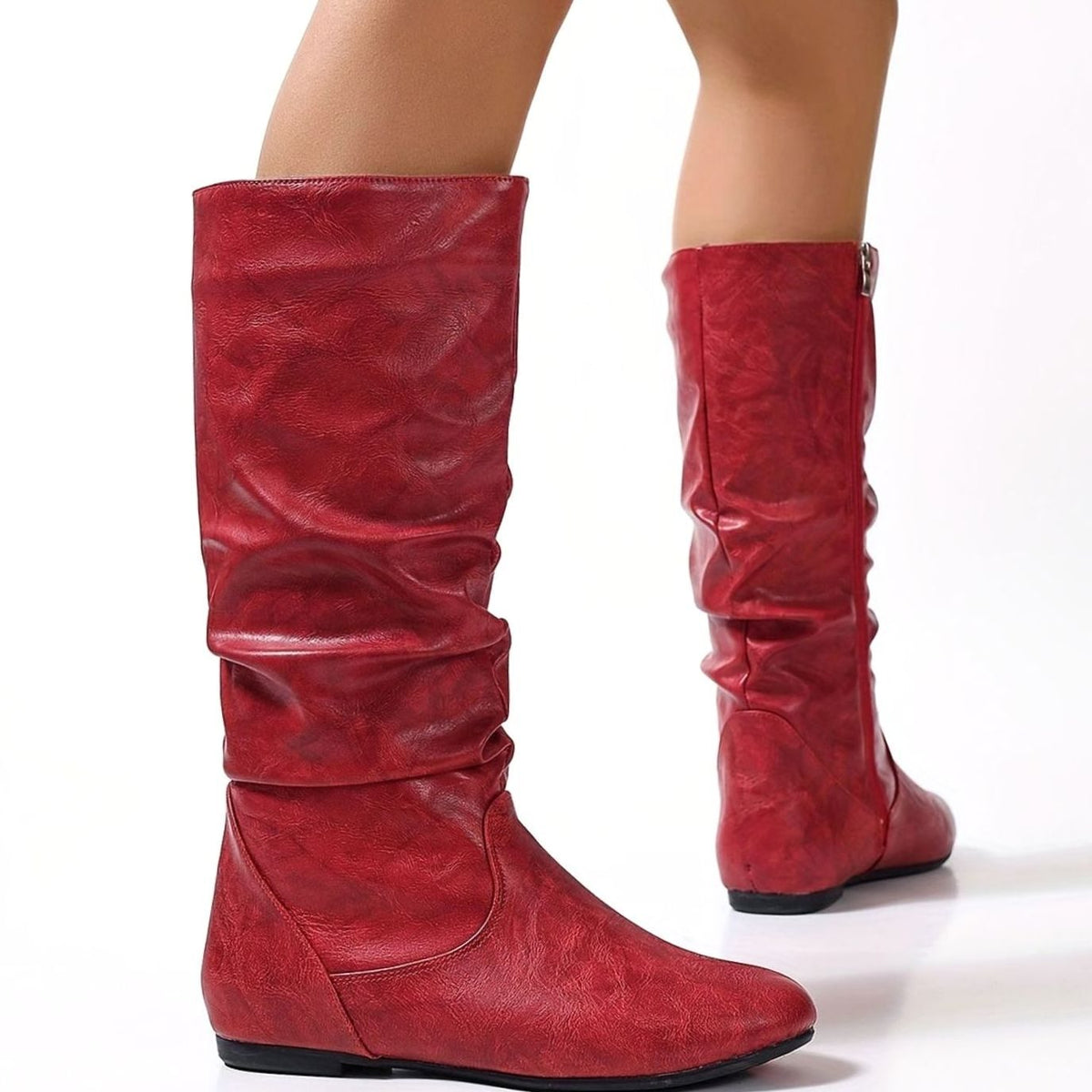 Olivia | Women's Slouched Mid-Calf Boots Flat Zipper