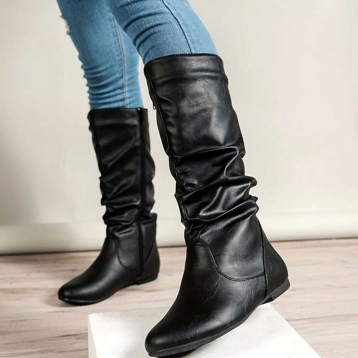 Olivia | Women's Slouched Mid-Calf Boots Flat Zipper