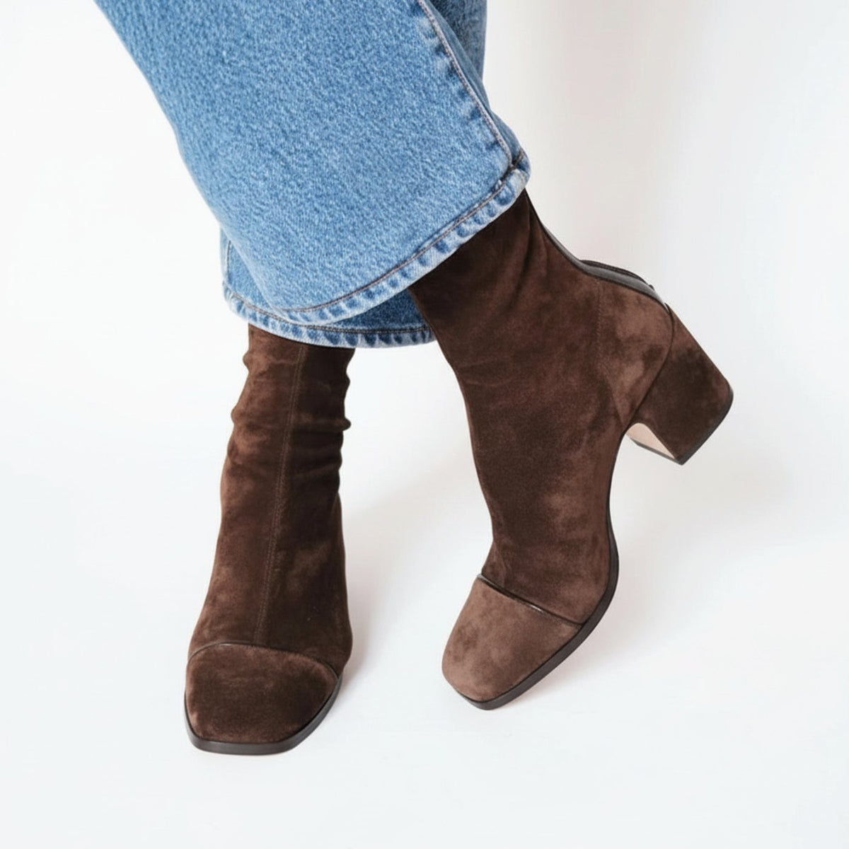 Mia | Women's Square-Toe Suede Block-Heel Ankle Boots