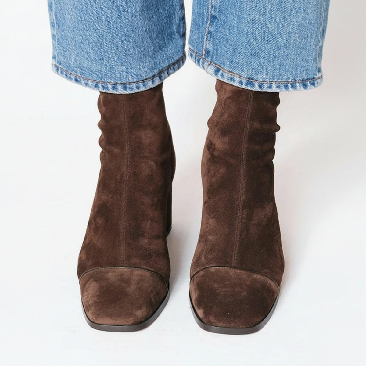 Mia | Women's Square-Toe Suede Block-Heel Ankle Boots