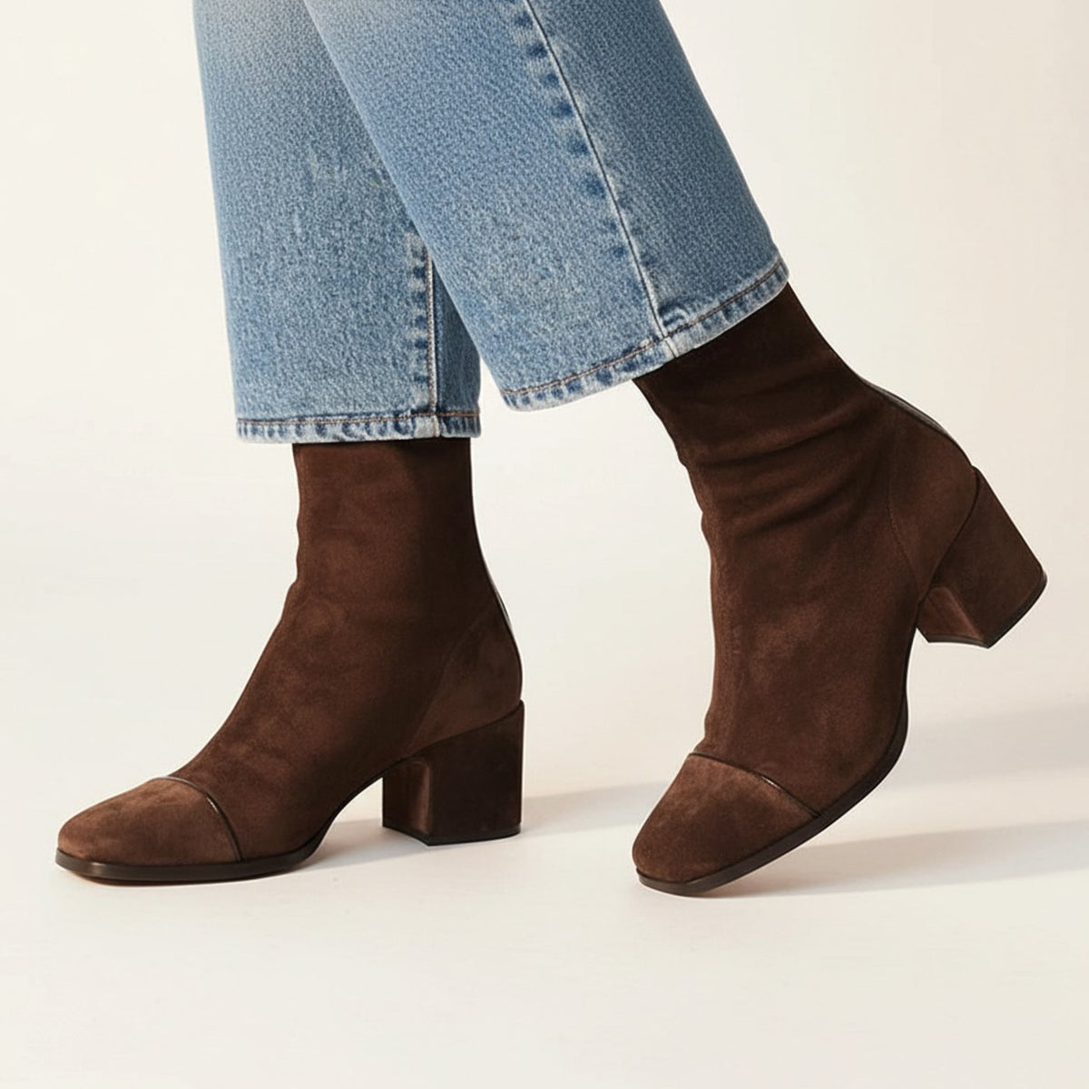 Mia | Women's Square-Toe Suede Block-Heel Ankle Boots