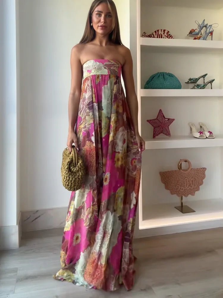 Layla | Women's Strapless Floral Floor-Length Maxi Wedding Guest Dress