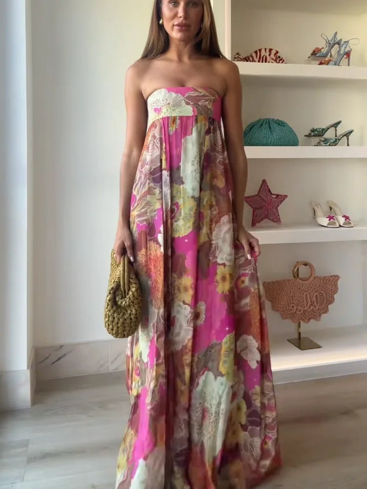 Layla | Women's Strapless Floral Floor-Length Maxi Wedding Guest Dress