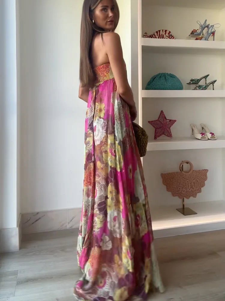 Layla | Women's Strapless Floral Floor-Length Maxi Wedding Guest Dress