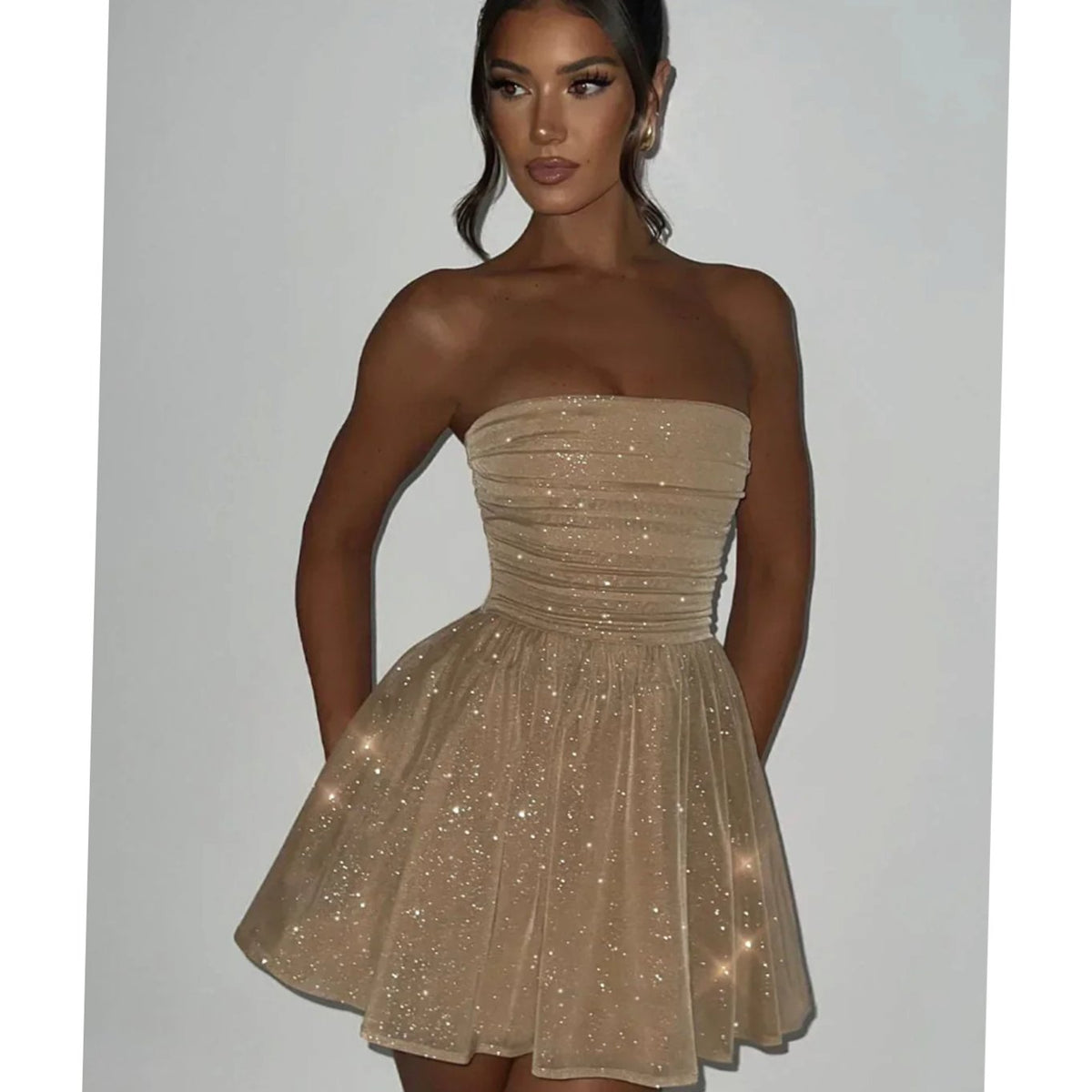 Mia | Women's Strapless Glitter Sequin Dress Flared Mini Skater