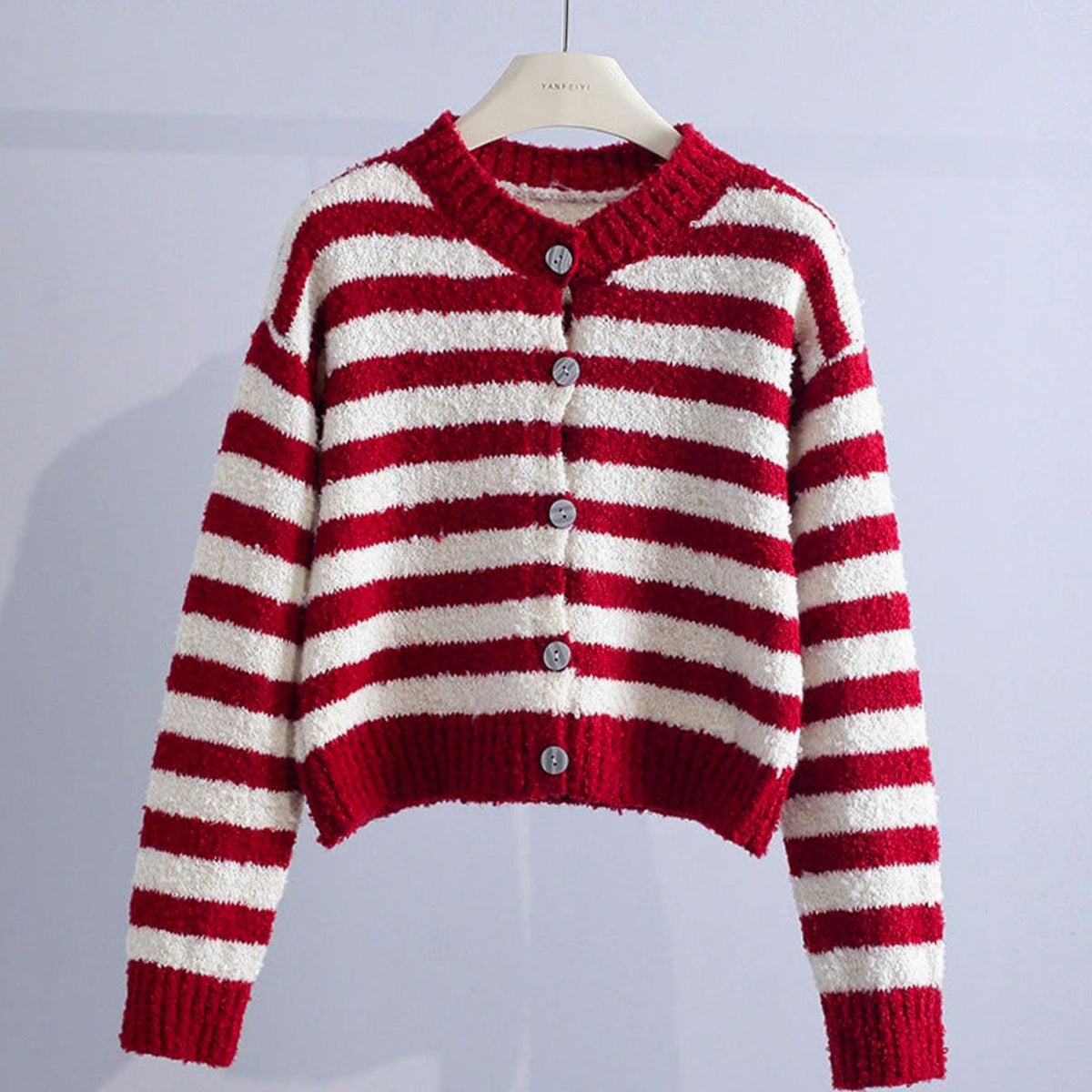 Scarlett | Women's Striped Button-Up Crew Neck Knit Cardigan