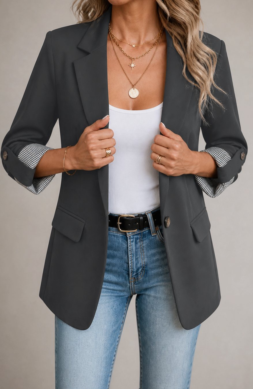 Emma | Women's Striped-Cuff Roll-Sleeve Tailored Blazer Jacket