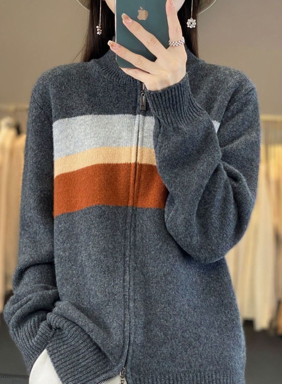 Luna | Women's Striped Full-Zip Knit Cardigan Sweater