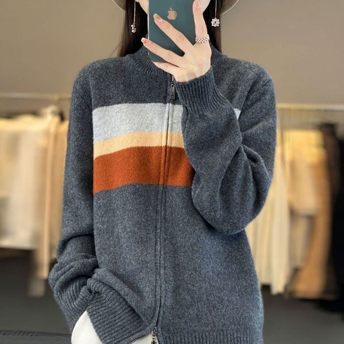 Luna | Women's Striped Full-Zip Knit Cardigan Sweater