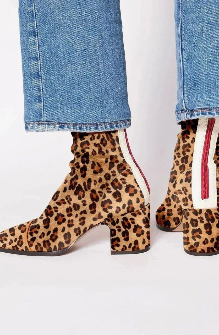 Penelope | Women's Suede Block-Heel Leopard-Toe Zip Ankle Boots