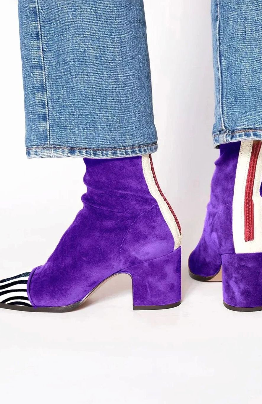 Penelope | Women's Suede Block-Heel Leopard-Toe Zip Ankle Boots