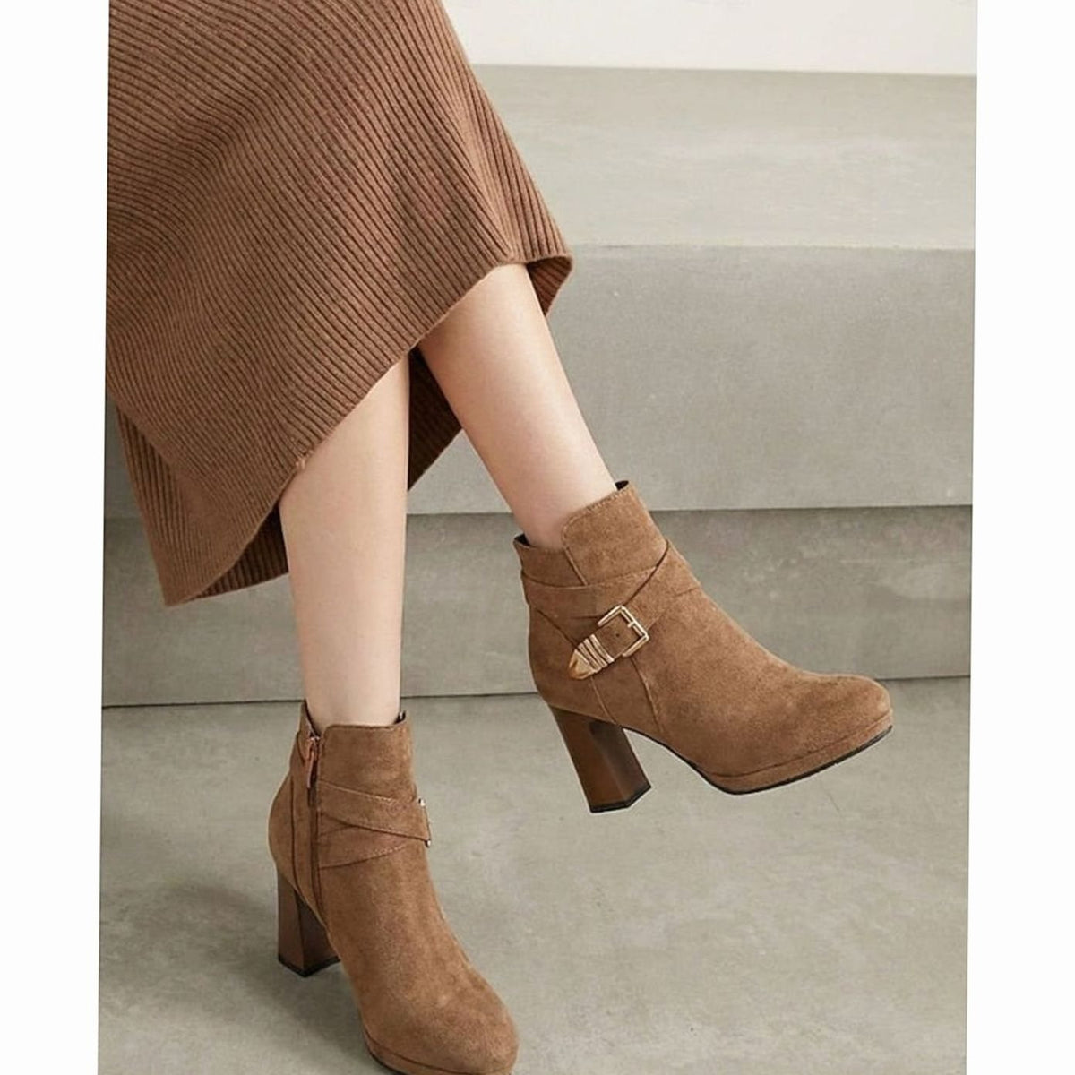 Evelyn | Women's Suede Buckle-Strap Block Heel Ankle Boots