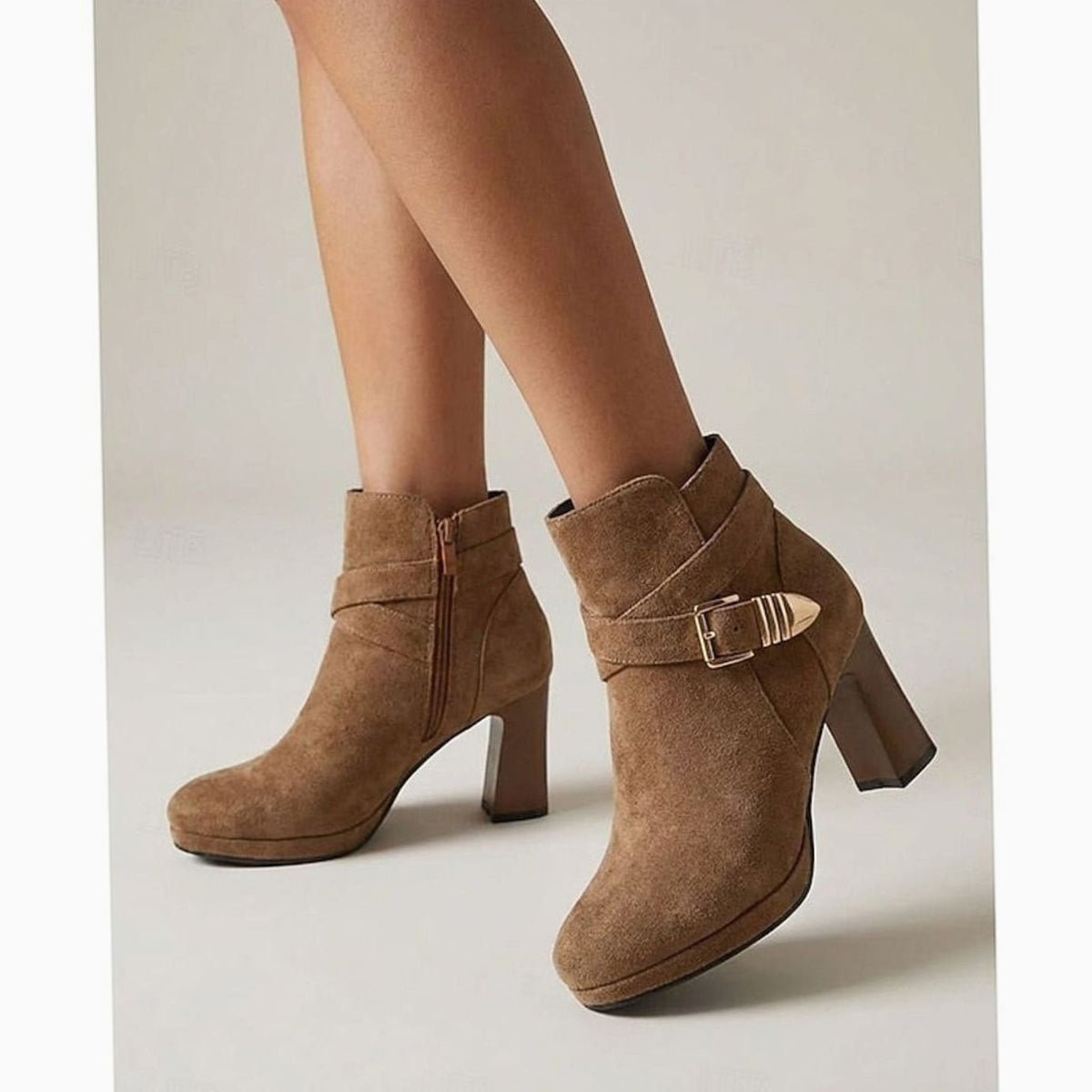 Evelyn | Women's Suede Buckle-Strap Block Heel Ankle Boots
