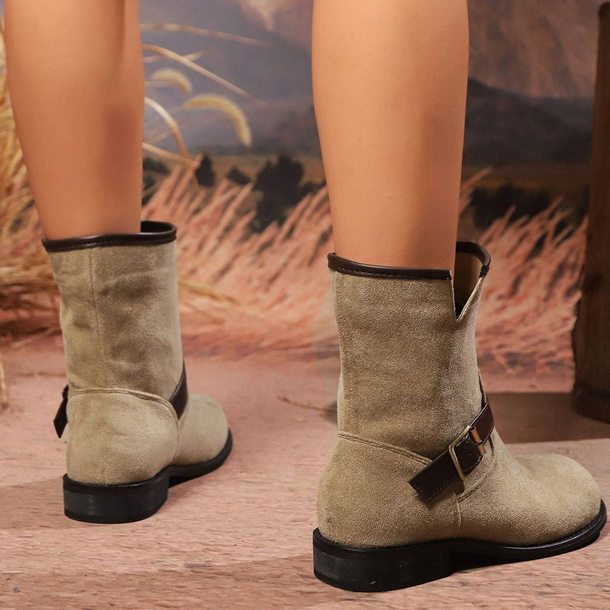 Layla | Women's Suede Slip-On Ankle Boots Buckle Strap Block Heel