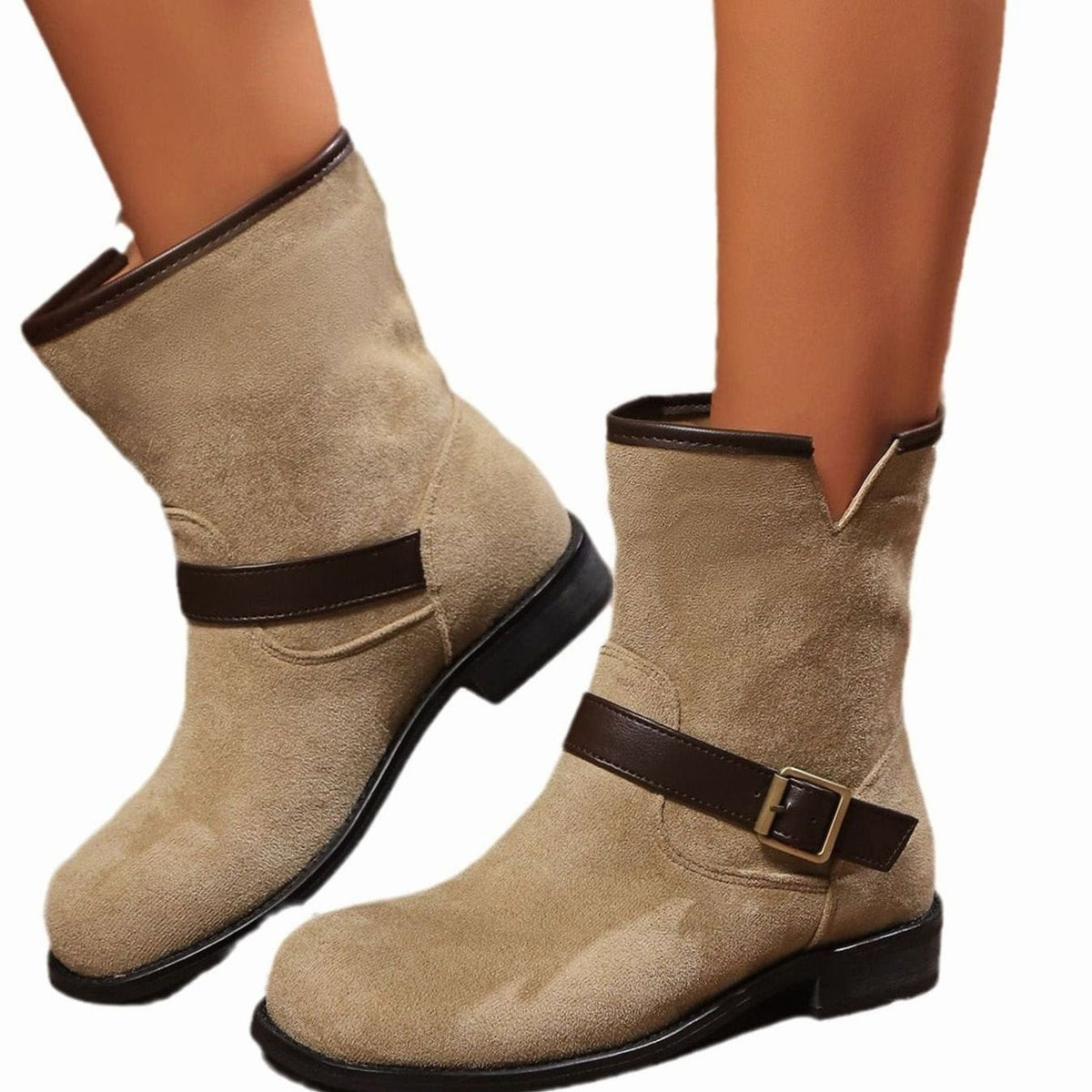 Layla | Women's Suede Slip-On Ankle Boots Buckle Strap Block Heel