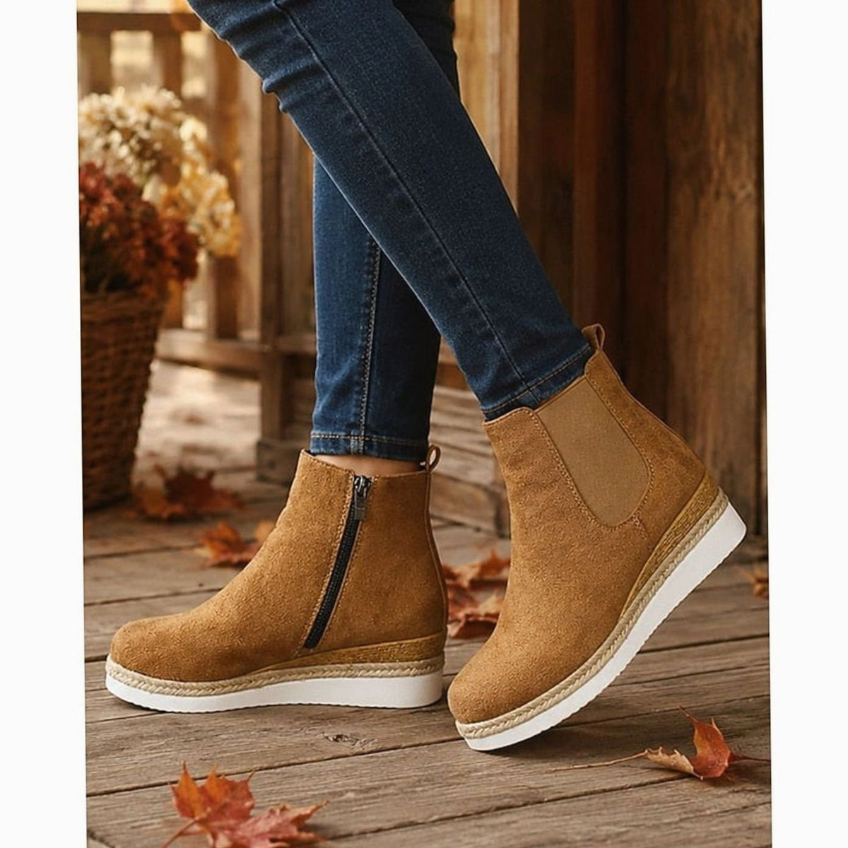 Aria | Women's Suede Wedge Ankle Boots Zipper Side-Panel Booties