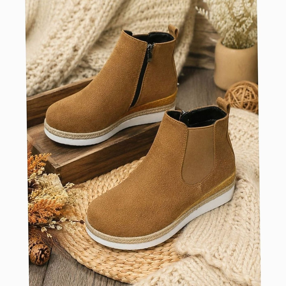 Aria | Women's Suede Wedge Ankle Boots Zipper Side-Panel Booties
