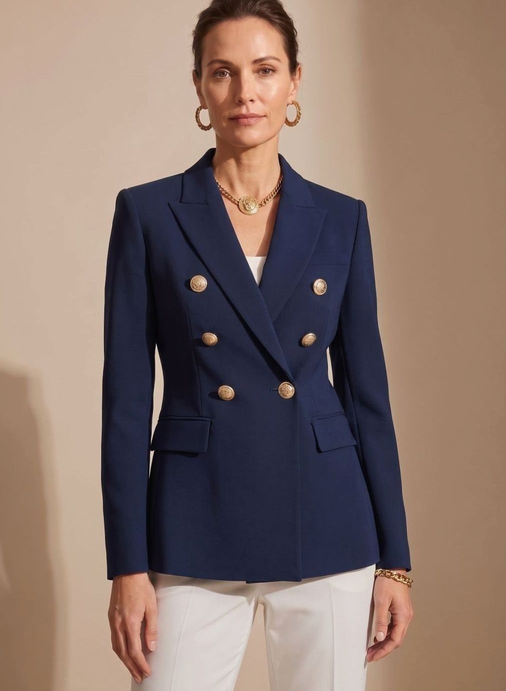 Aria | Women's Tailored Double-Breasted Gold-Button Blazer