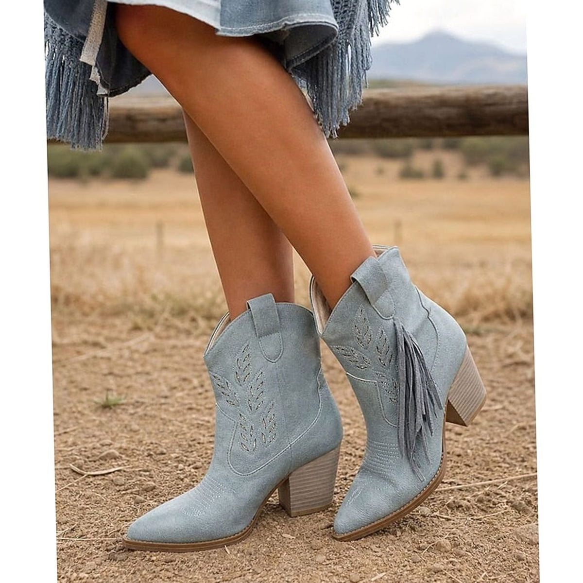 Emma | Women's Tasseled Western Cowboy Ankle Boots Block Heel