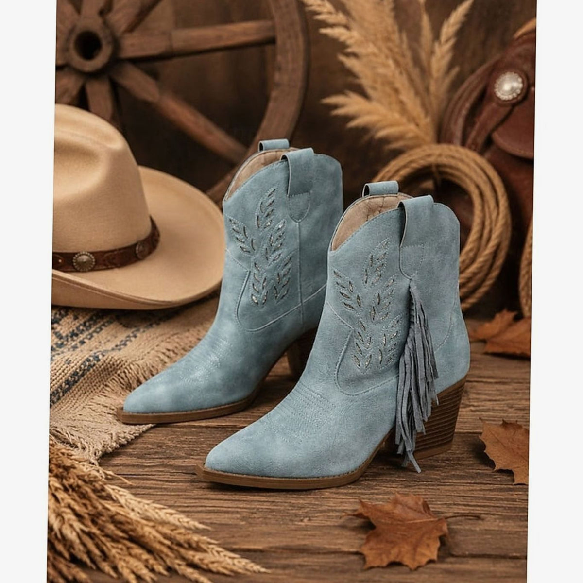 Emma | Women's Tasseled Western Cowboy Ankle Boots Block Heel