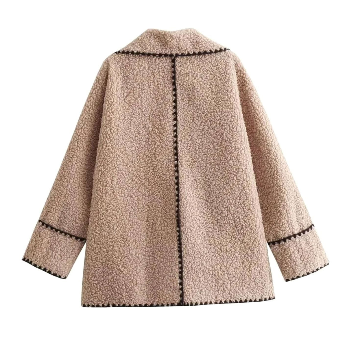 Penelope | Women's Teddy Fleece Faux Fur Coat Contrast-Trim Notch Lapel Jacket