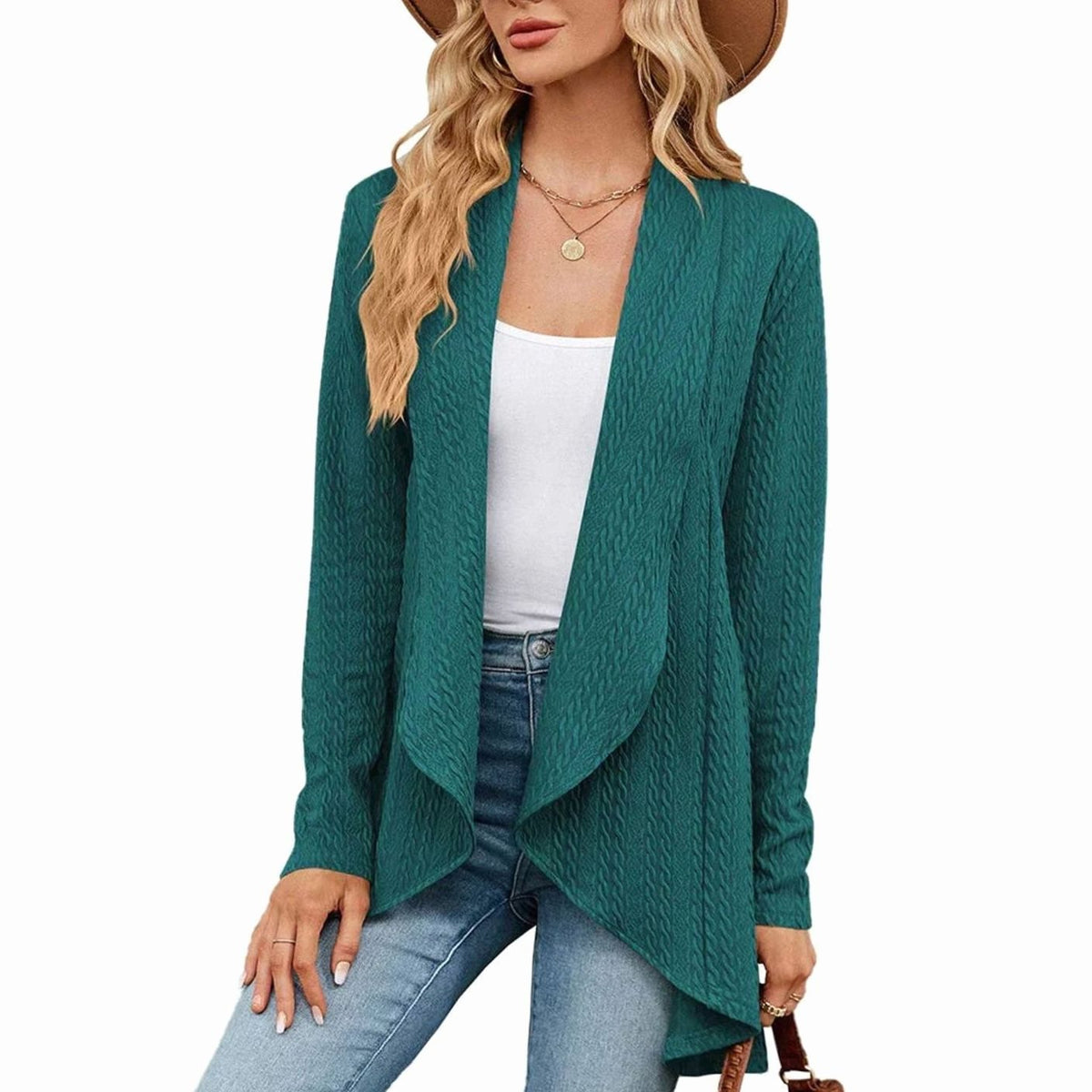 Isabella | Women's Textured Open-Front Long Sleeve Cardigan