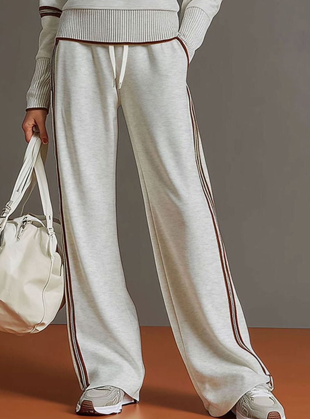 Layla | Women's Two-Piece Wide Leg Pants Set Half-Zip Striped Sweater