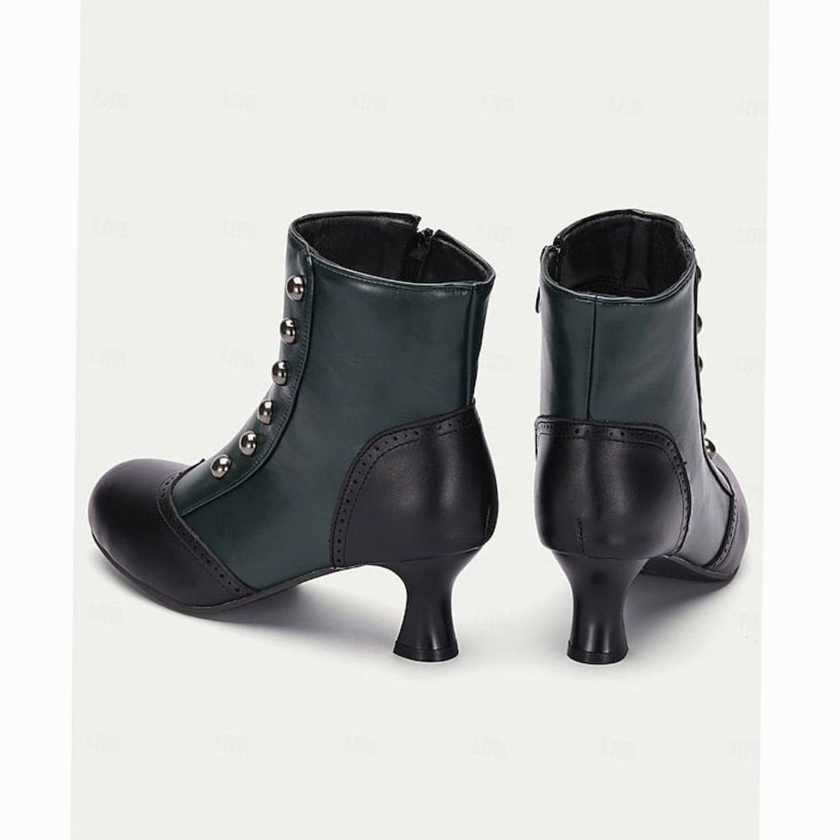 Amelia | Women's Two-Tone Vintage Buttoned Spool-Heel Ankle Boots
