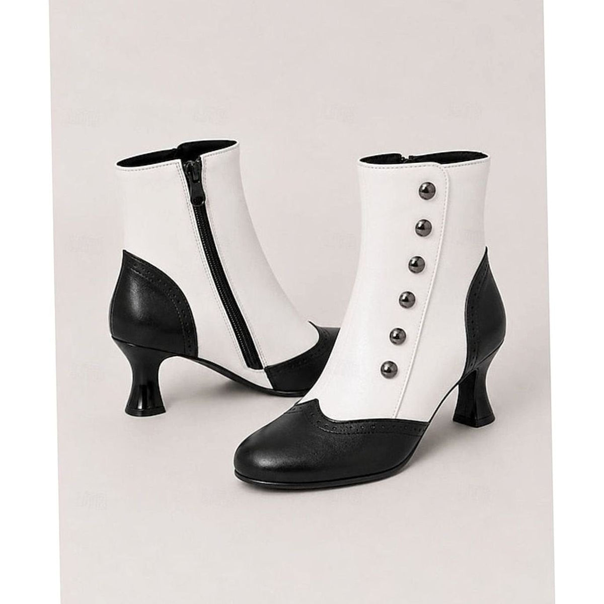 Amelia | Women's Two-Tone Vintage Buttoned Spool-Heel Ankle Boots