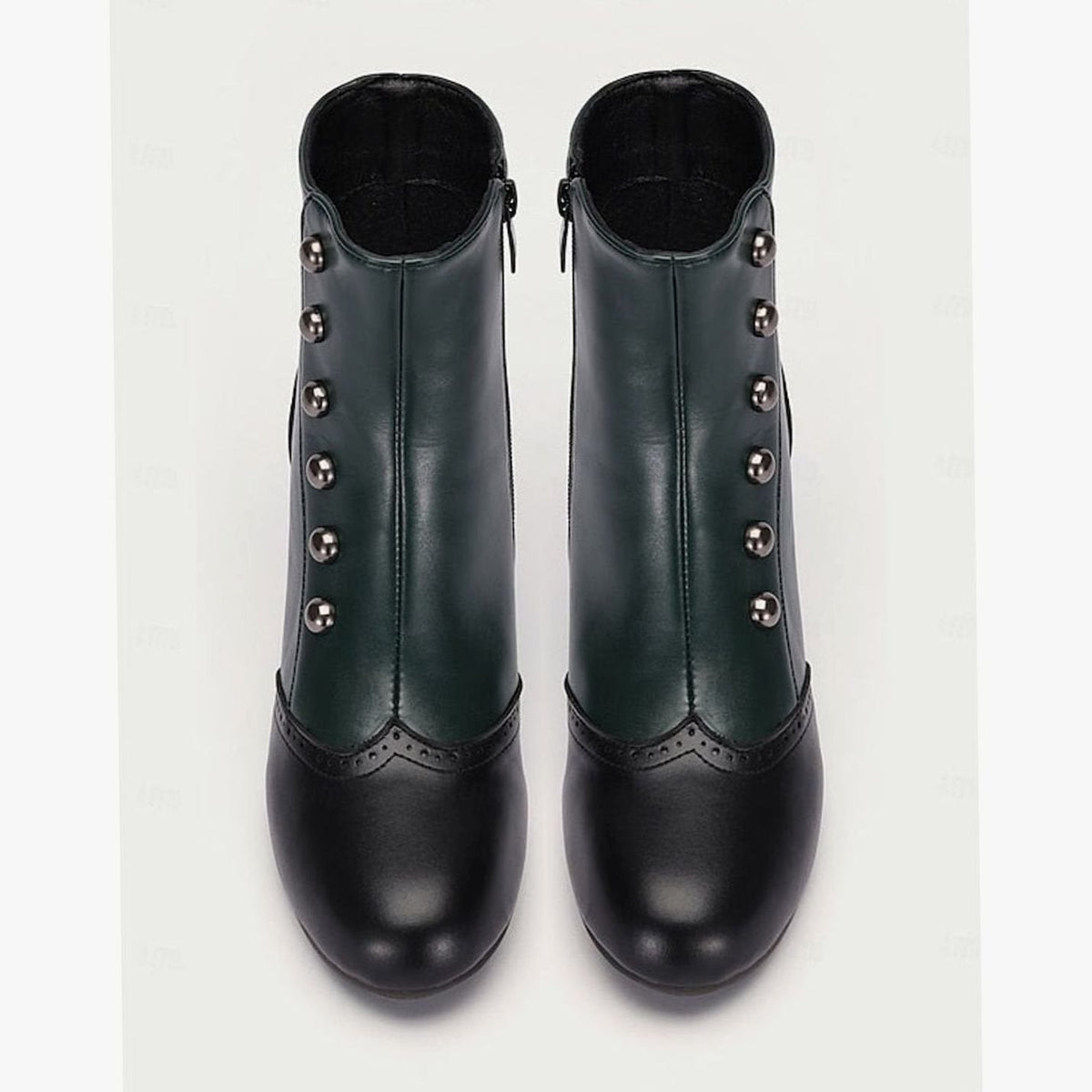 Amelia | Women's Two-Tone Vintage Buttoned Spool-Heel Ankle Boots