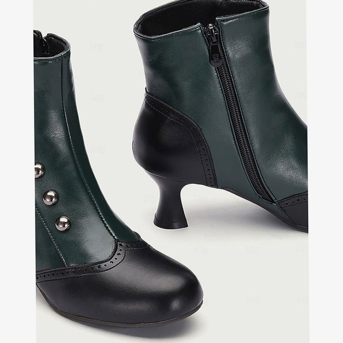 Amelia | Women's Two-Tone Vintage Buttoned Spool-Heel Ankle Boots