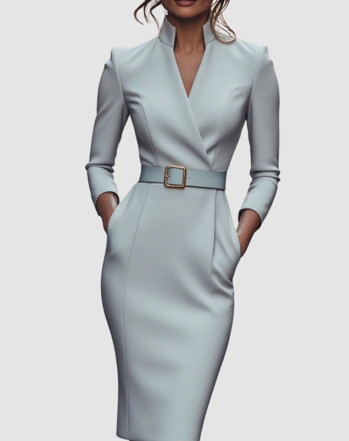 Emma | Women's V-Neck 3/4 Sleeve Belted Pencil Midi Dress