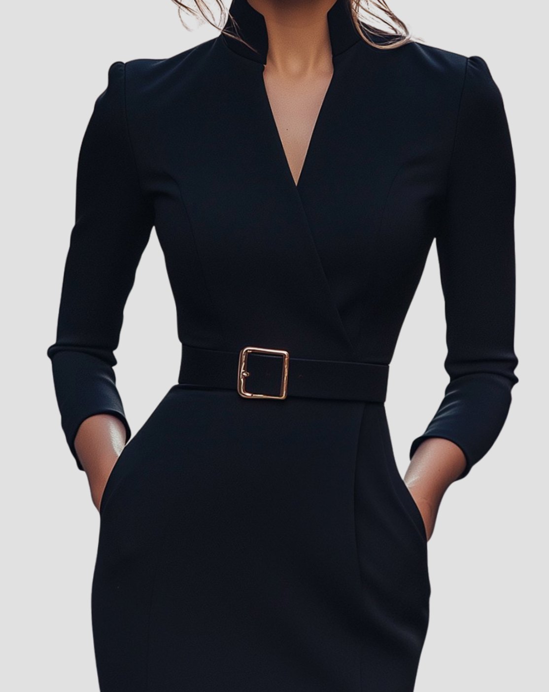 Emma | Women's V-Neck 3/4 Sleeve Belted Pencil Midi Dress