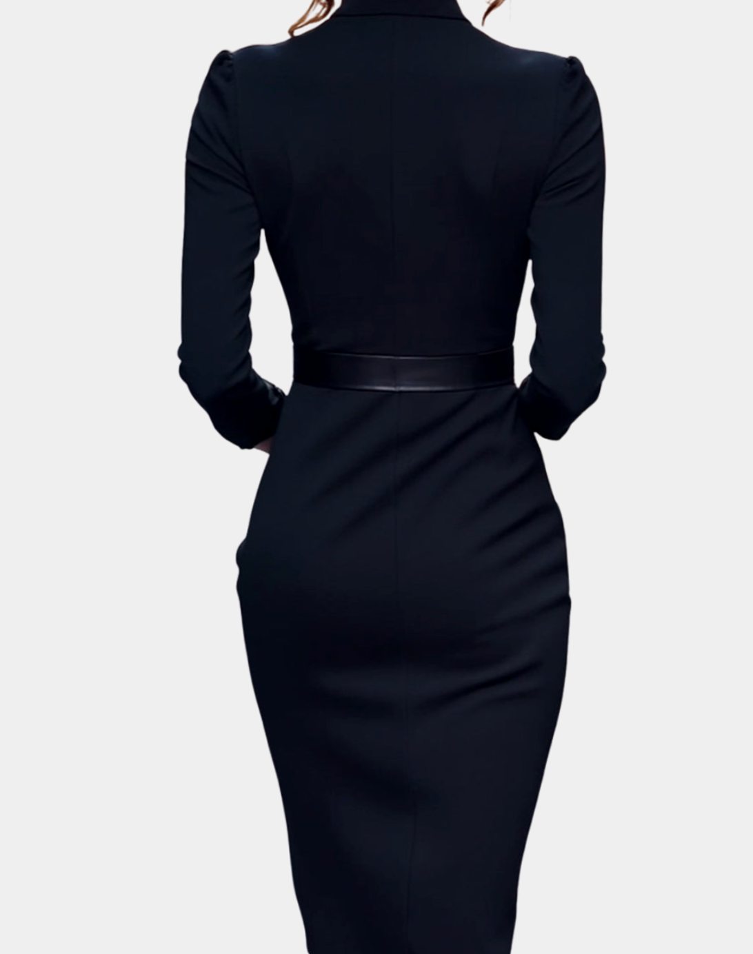 Emma | Women's V-Neck 3/4 Sleeve Belted Pencil Midi Dress