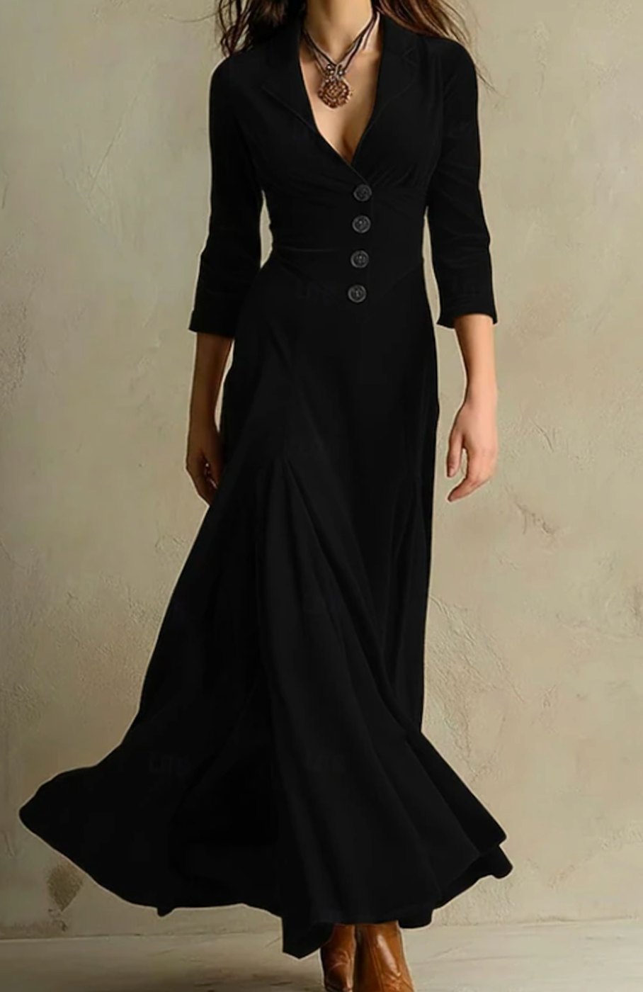 Penelope | Women's V-Neck Button-Front Flared Maxi Dress