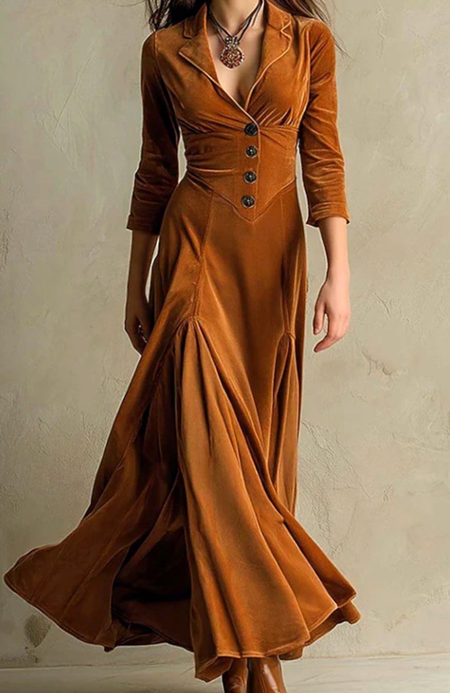 Penelope | Women's V-Neck Button-Front Flared Maxi Dress
