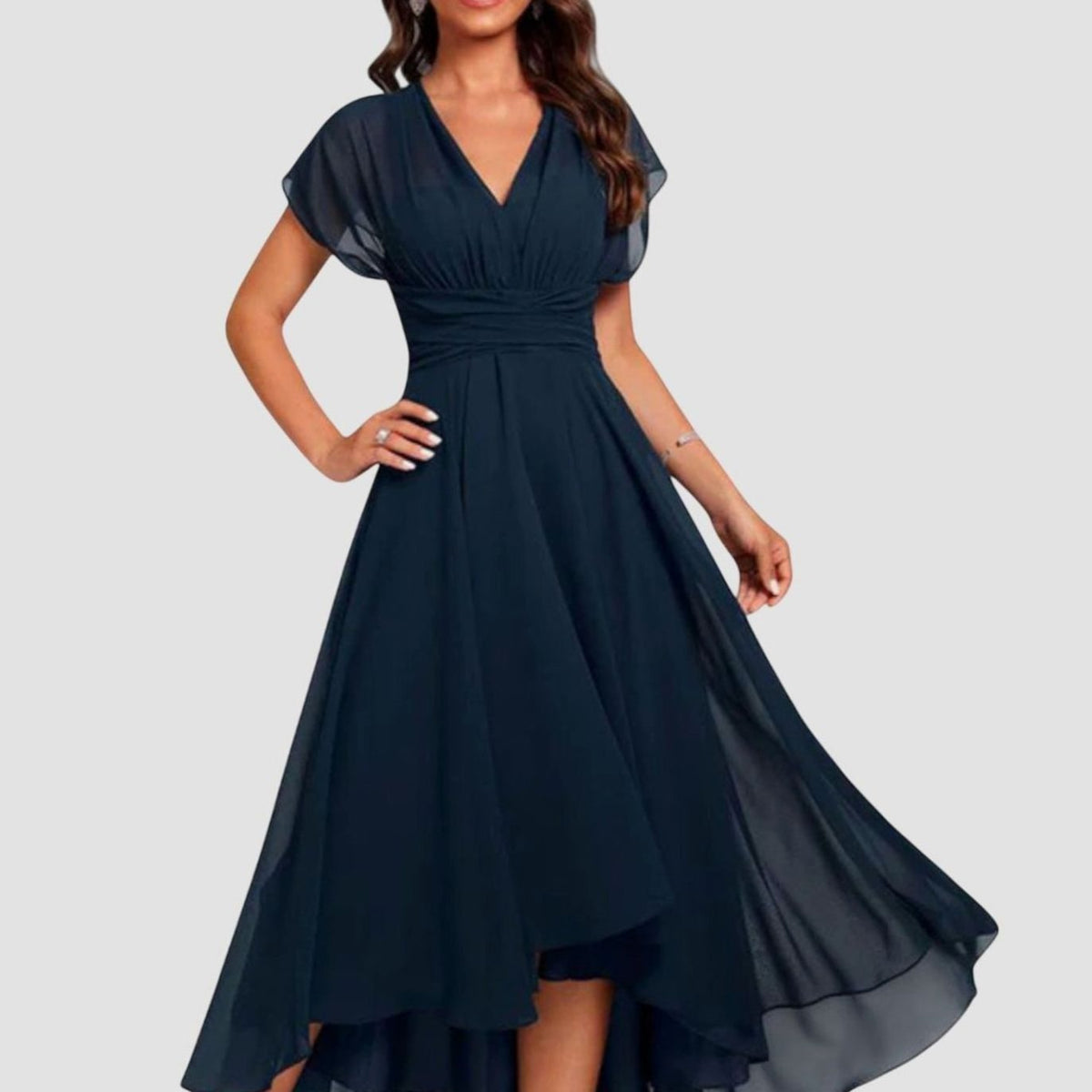 Emma | Women's V-Neck Flutter Sleeve A-Line Chiffon Midi Dress