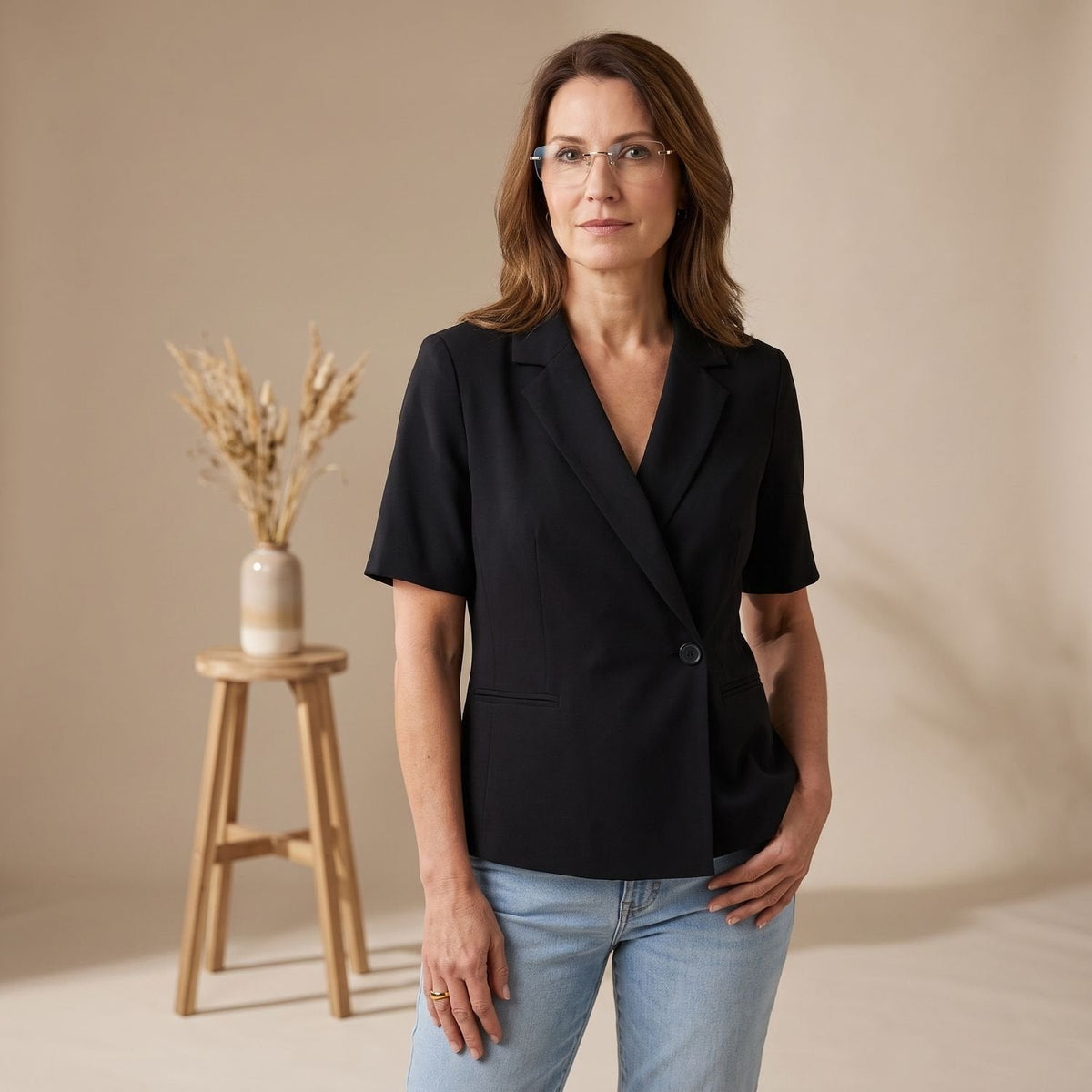 Evelyn | Women's V-Neck Short-Sleeve Single-Button Blazer Coat