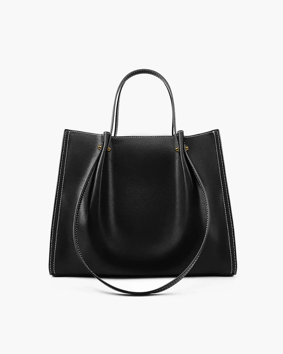 Harper | Women's Vegan Leather Minimalist Contrast-Stitch Tote Bag