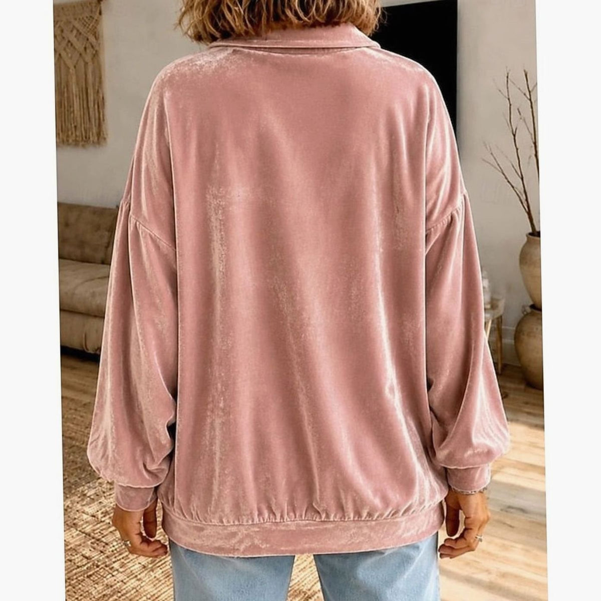 Olivia | Women's Velvet Collared Button-Placket Relaxed Pullover Sweater