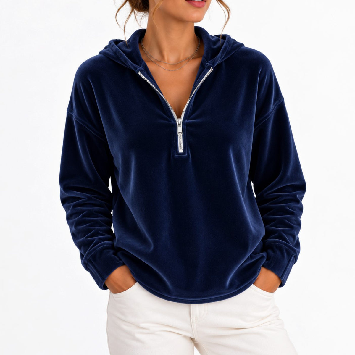 Harper | Women's Velvet Quarter-Zip Long Sleeve Hooded Pullover