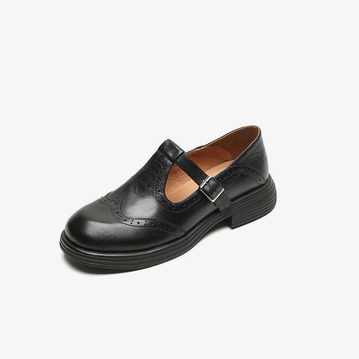 Olivia | Women's Vintage Brogue T-Strap Mary Jane Flat Shoes