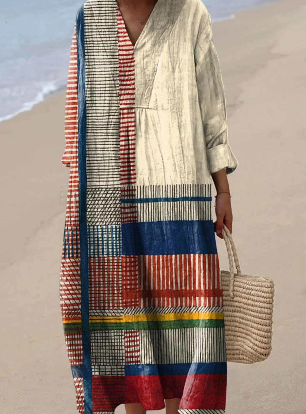 Grace | Women's Vintage Geometric Print Long Sleeve Fall Dress