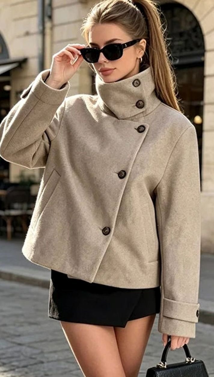Camila | Women's Vintage High-Neck Stand Collar Wool-Blend Coat