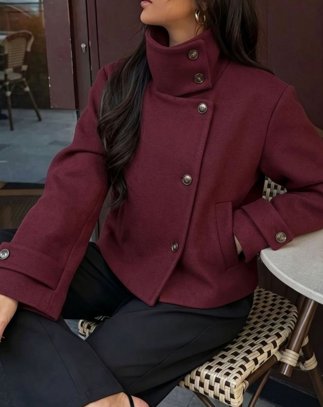 Camila | Women's Vintage High-Neck Stand Collar Wool-Blend Coat