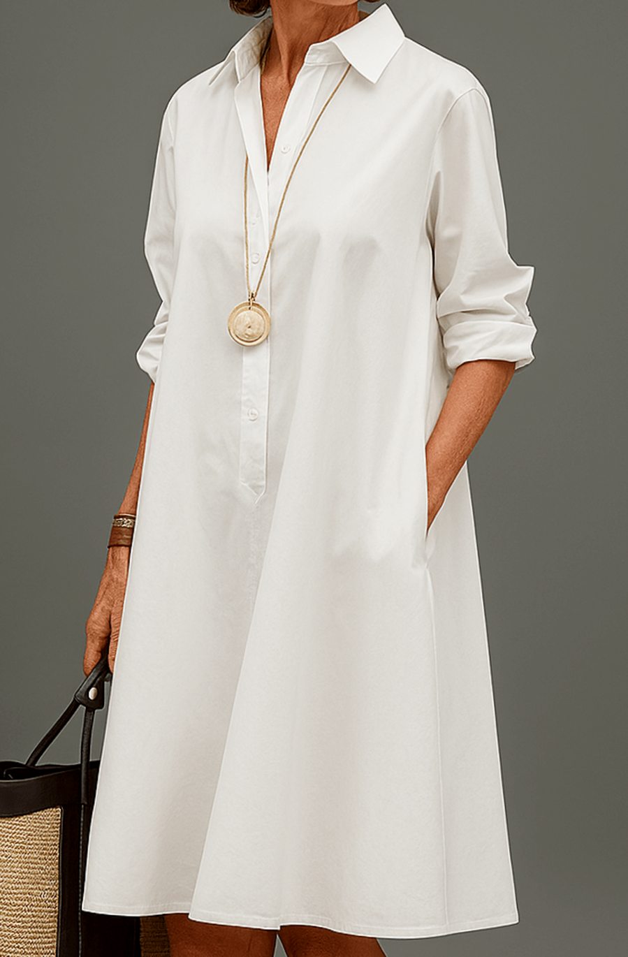 Emma | Women's White Long Sleeve Oversized Shirt Dress A-Line