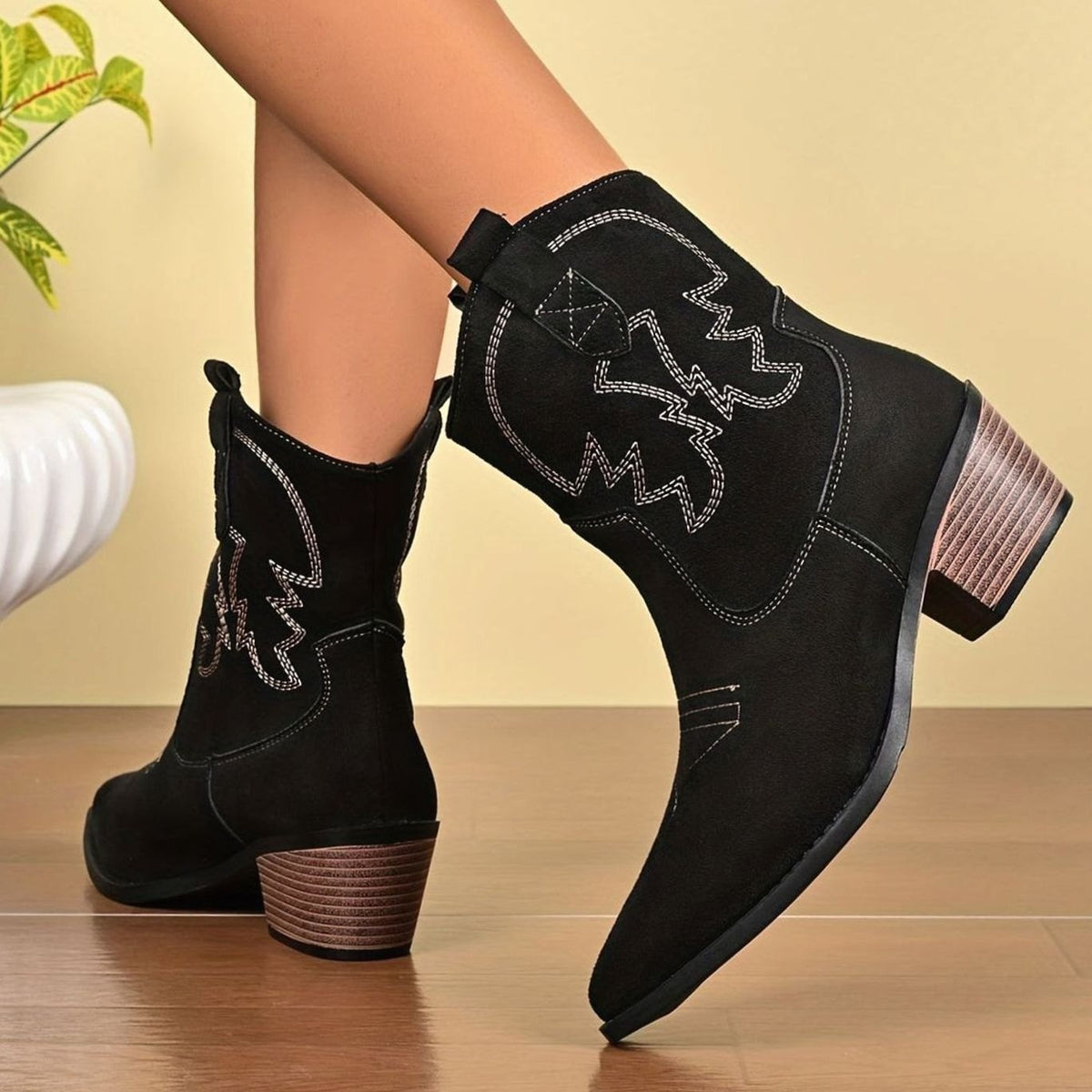 Penelope | Women's Wide-Calf Embroidered Slip-On Western Cowboy Booties
